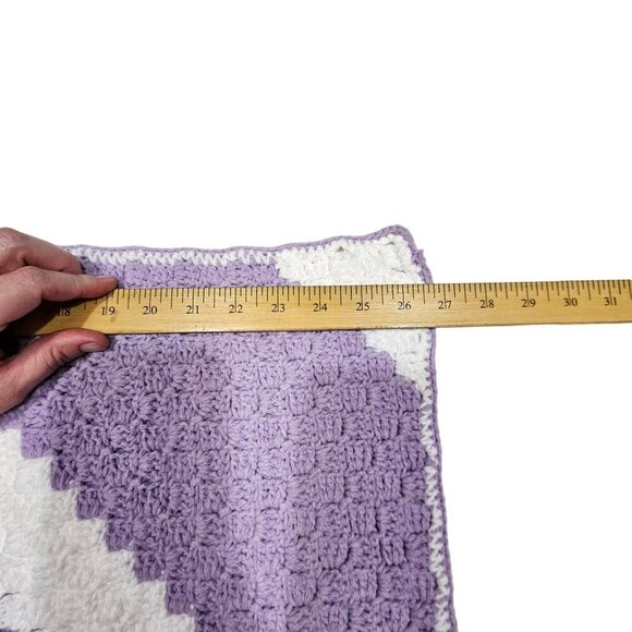 Lot Of 2 Handmade Crocheted Baby Blankets Diagonal Stripe 100% Acrylic Soft Cozy - Picture 9 of 9